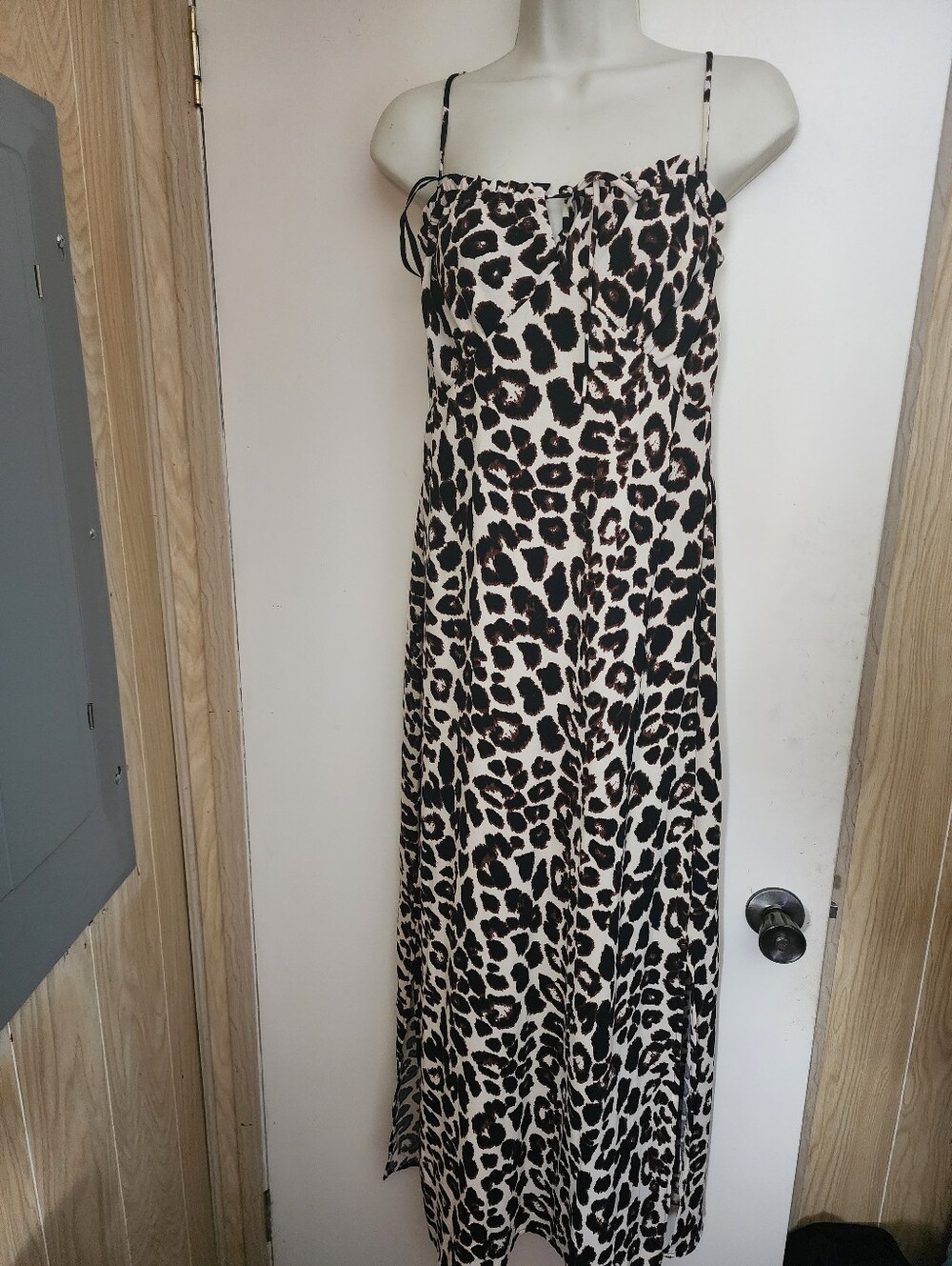 NWT Monteay Leopard Print M Spaghetti Strap Maxi Dress - Black & Cream